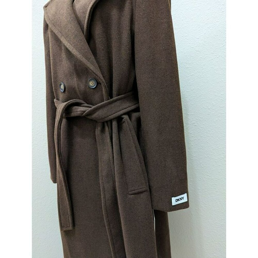 DKNY Women's Notched-Collar Double-Breasted Coat Chocolate Size L (MSRP $350) - Picture 4 of 8